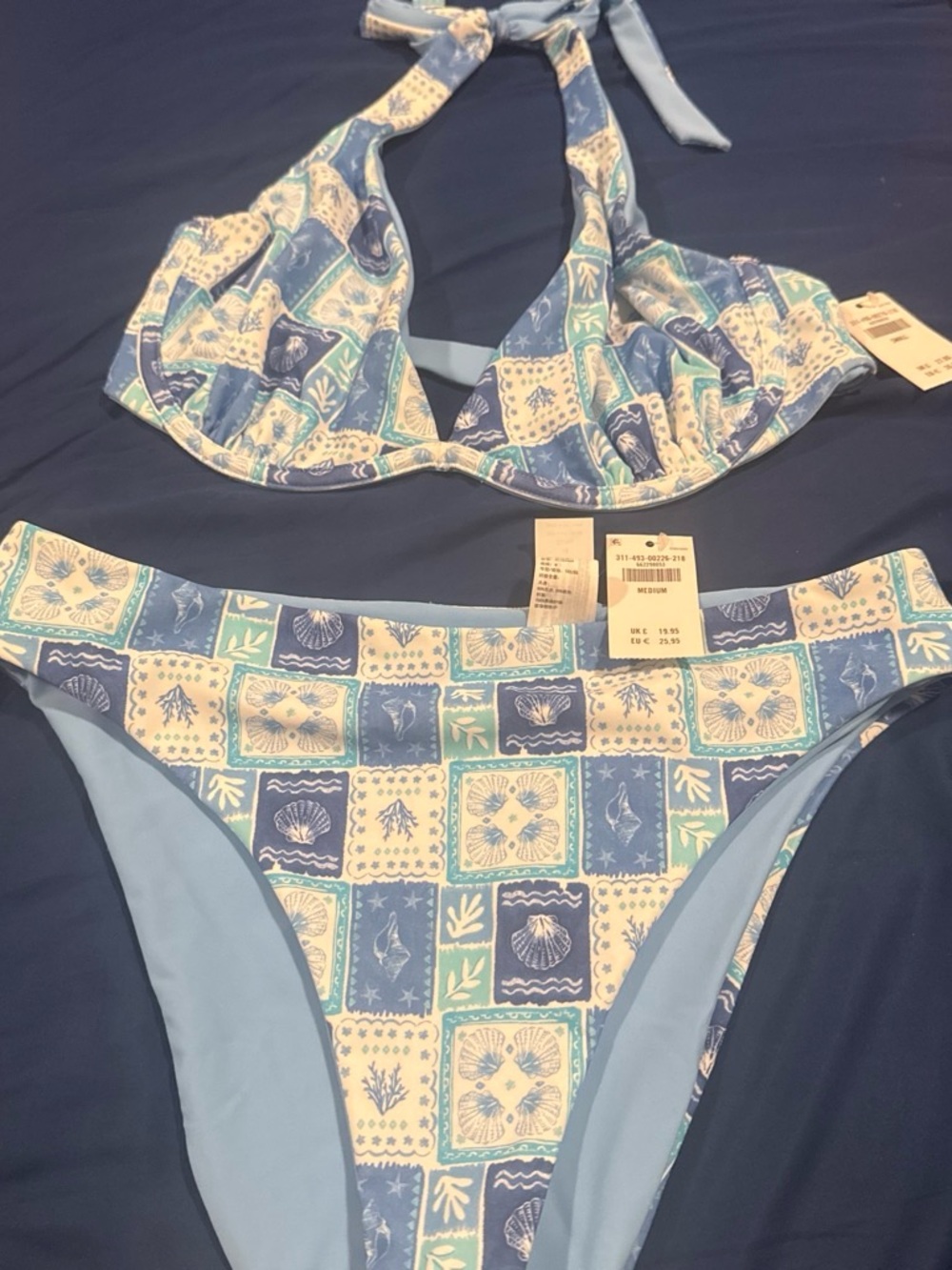 Hollister Blue Seashell Print Halter Bikini Set